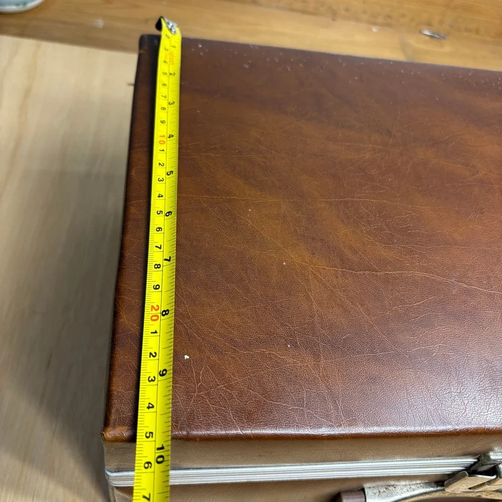 Vintage Brown Faux Leather Hard Shell Carrying Case Mid Century Travel Latch Box